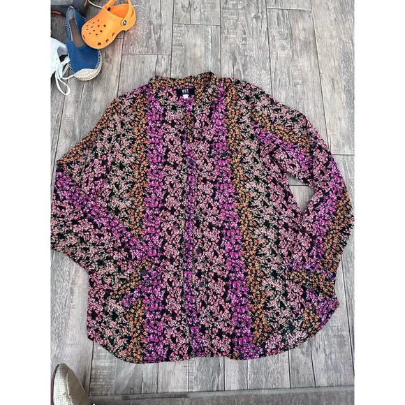 Kut From The Kloth Women's Jasmine Floral Print Chiffon Button Up Blouse Size L - Picture 3 of 8